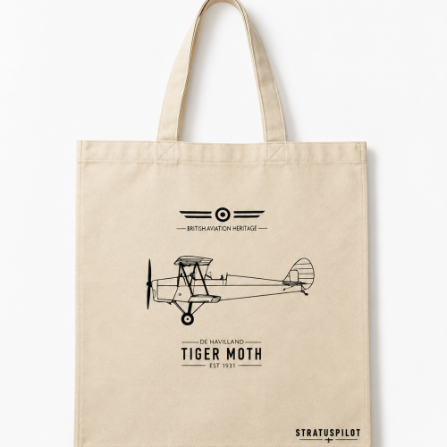 Bavlněná taška StratusPilot s motivem de Havilland Tiger Moth British Aviation Heritage