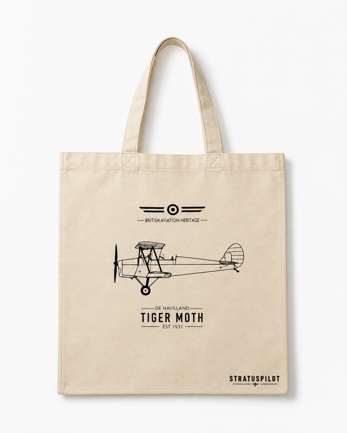 Bavlněná taška StratusPilot s motivem de Havilland Tiger Moth British Aviation Heritage