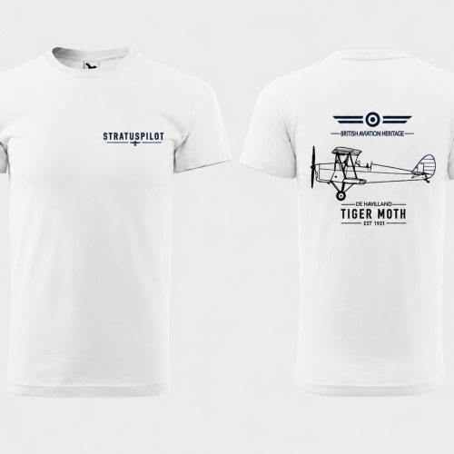 Unisex bílé tričko StratusPilot s motivem de Havilland Tiger Moth British Aviation Heritage