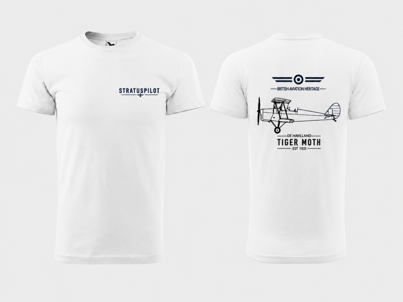 Unisex bílé tričko StratusPilot s motivem de Havilland Tiger Moth British Aviation Heritage
